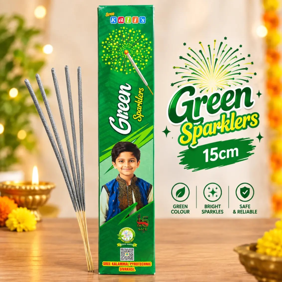 15 Cm Green Sparklers (10 Pcs)